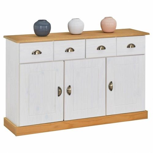 4016787841459 - - Sideboard paris aus massiver Kiefer in weiß braun mit 2 Schubladen und 3 Türen