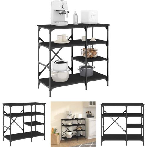 8721194125516 - Bäckerregal Schwarz 90x40x84 cm Holzwerkstoff und Metall - Küchenutensilienhalter & -ablagen - Schwarz - The Living Store