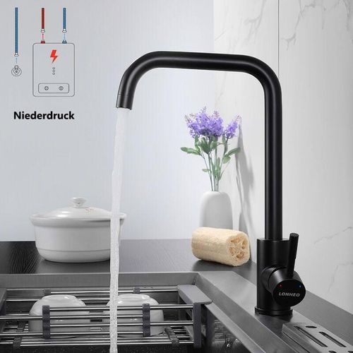 0728360846754 - Niederdruck Armatur Küche Wassserhahn Küche Armatur 360°Schwenkbar Küchenarmatur Schwarz Spültischarmatur Einhebelmischer für Kaltwasser und einen