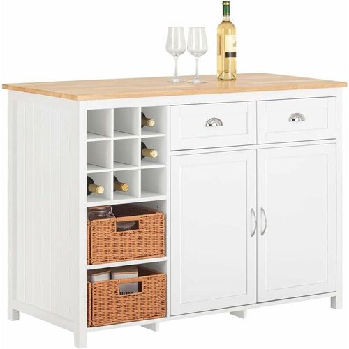 4251388621004 - Sobuy - KNL05-W Kücheninsel mit 2 Rattankörben freistehend Küchenschrank Highborad Kommode Schrank Sideboard Bartisch Esstisch Buffet Weiß bht ca