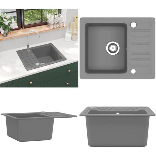 8721115437728 - Vidaxl - Granitspüle Einzelbecken Grau - Spülbecken - Küchenspüle - Home & Living - Grau