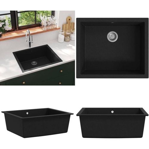 8721115437766 - Vidaxl - Küchenspüle mit Überlauf Schwarz Granit - Küchenspüle - Küchenspülen - Home & Living - Schwarz