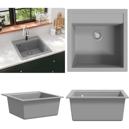 8721115438596 - Granit-Küchenspüle Einzelbecken Grau - Spülbecken - Küchenspüle - Home & Living - Grau