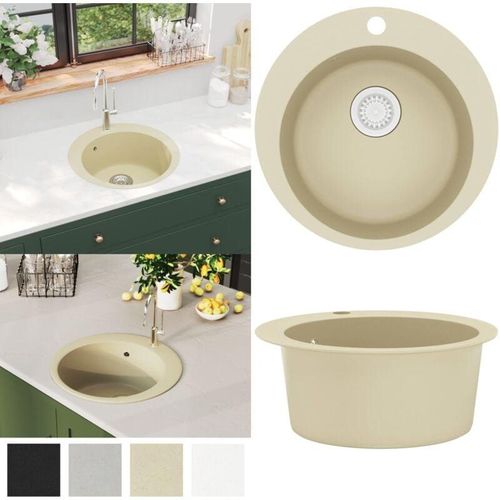 8721115438688 - Vidaxl - Granitspüle Einzelbecken Rund Beige - Spülbecken - Küchenspüle - Home & Living - Beige