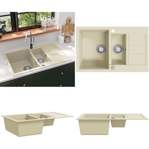 8721115438657 - Vidaxl - Granitspüle Doppelbecken Beige - Spülbecken - Küchenspüle - Home & Living - Beige