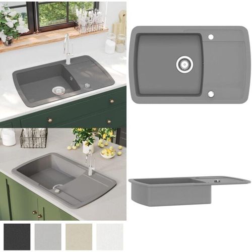 8721115437926 - Vidaxl - Granitspüle Einzelbecken Grau - Spülbecken - Küchenspüle - Home & Living - Grau