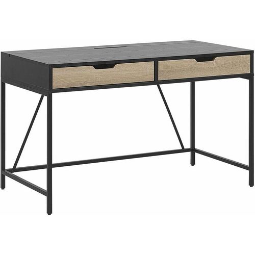 4251682256025 - Beliani - Schreibtisch Schwarz heller Holzfarbton aus Holz Metall und Faserplatte mit 2 Schubladen 120 x 60 Kinderzimmer Wohnzimmer Arbeitszimmer