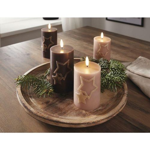 4260772025199 - Dekoleidenschaft - 2 led Kerzen Sterne in beige aus Echtwachs flammenlos flackernd 10 cm hoch Stumpenkerzen Set