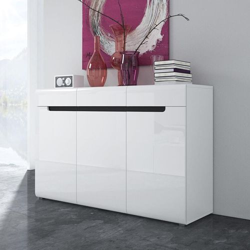 4066075070917 - Schlafzimmer Kommode Sideboard in weiß mit weiß Hochglanz und schwarz HERNING-83 B H T ca 137 92 39 cm