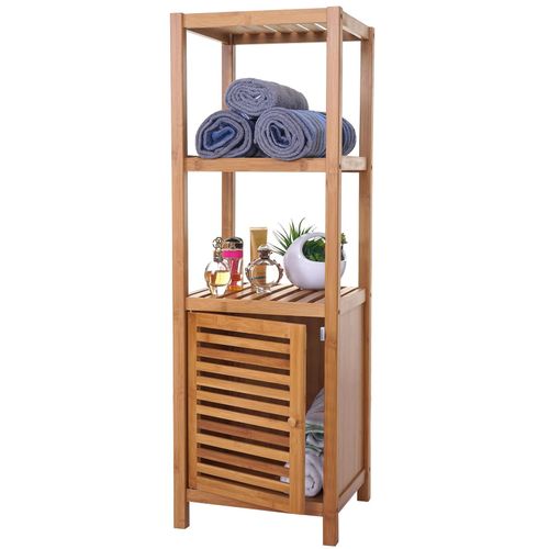 4057651196862 - Badregal MCW-B18 Badezimmer Badschrank Standregal mit Tür Bambus ~ 110x36x34cm