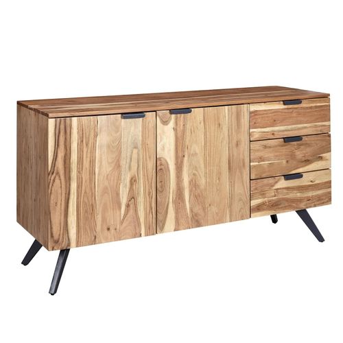 4255632531774 - Akazienholz Sideboard 145x75x45 cm Stauraumoptionen Metallbeine