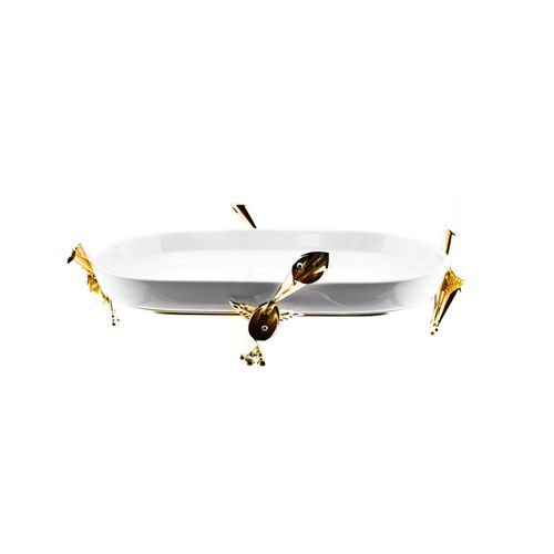 4255698272024 - Seviertablett Dekoration Platten mit Ständer in Gold und Teller in Weiß aus Porzellan Rund 4255698272024 - Seviertablett Dekoration Platten mit Ständer in Gold und Teller in Weiß aus Porzellan Rund