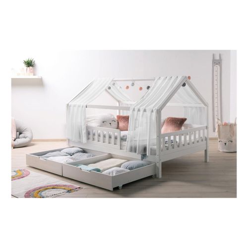 4251105966197 - TiCAA TiCAA Kinderbett Hausbett mit Tüll Kim 90x200 cm 100x200 cm 120x200 cm 140x200 cm für Jungen & Mädchen inkl Rolllattenrost Schubkasten und Rausfallschutz variabel Montessori Bett Weiß aus Kiefer Massivholz 4251105966197 - TiCAA TiCAA Kinderbett Hausbett mit Tüll Kim 90x200 cm 100x200 cm 120x200 cm 140x200 cm für Jungen & Mädchen inkl Rolllattenrost Schubkasten und Rausfallschutz variabel Montessori Bett Weiß aus Kiefer Massivholz