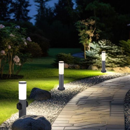 9007371498932 - - Stehlampe Außenleuchte mit Steckdose Edelstahl Sockellampe Gartenlampe Wegeleuchte anthrazit E27 Fassung DxH 127x45 cm 3er Set