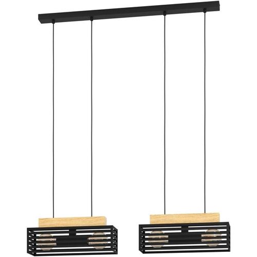 9008606242740 - Eglo - Hängelampe Cidraz Esstisch Pendelleuchte 4-flammig Industrial Esszimmerlampe FSC100HB Holz in Natur und Metall in Schwarz Hängeleuchte