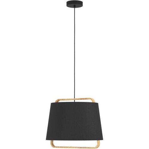 9008606243075 - Eglo - Hängelampe Camaloza Pendelleuchte Esstisch 1-flammig FSC100HB Esszimmerlampe aus Textil in Dunkelgrau und Holz in Natur Hängeleuchte mit