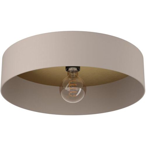 9008606269136 - Deckenlampe Duaia runde Deckenleuchte aus Metall in Taupe mit Wendedekor in Messing oder Holz-Optik im Inneren bündige Textil Wohnzimmerlampe