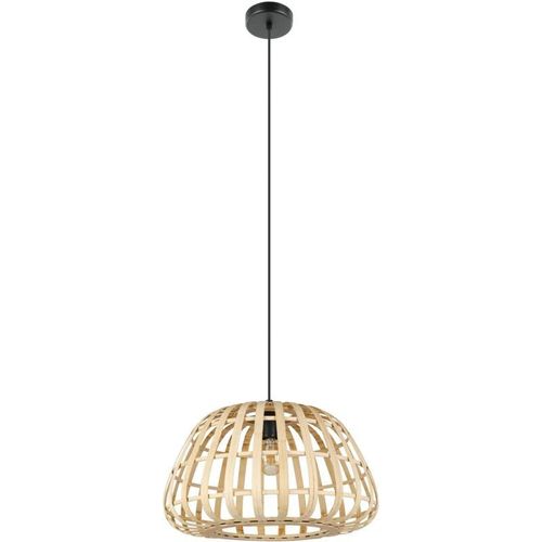 9008606240500 - Eglo - Pendelleuchte Esstisch Montezuelo Hängelampe für Wohnzimmer und Esszimmer Esszimmerlampe aus Metall in schwarz und Bambus Lampe hängend mit