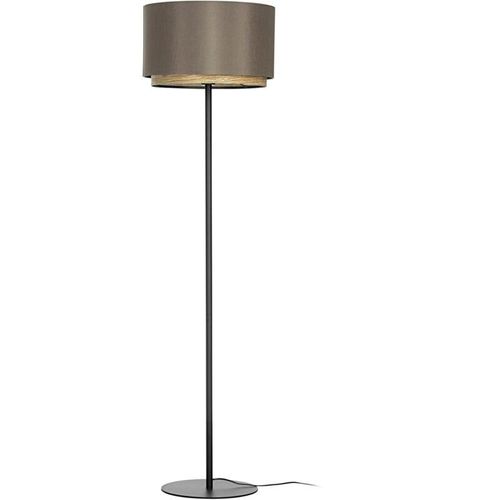 9008606240098 - Eglo - Stehlampe Marchena Stehleuchte aus Metall in schwarz Textil in Cappuchino und Holz in Eiche-Optik Standleuchte mit Stoff-Lampenschirm