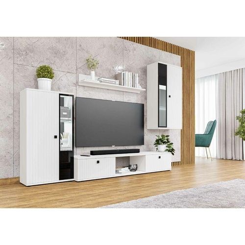 5905351295295 - FURNIX Mediawand Sidneey Wohnwand 4-teilig ohne LED 240 x 180 x 402 cm Weiß