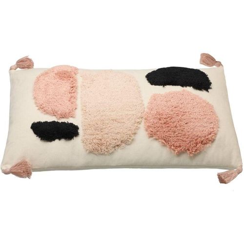 9008606241354 - Living Kissen Chevery Couch Zierkissen minimalistisch mit 4 Quasten Dekokissen aus Baumwolle und Polyester in Creme Rosa und Schwarz Kissenbezug