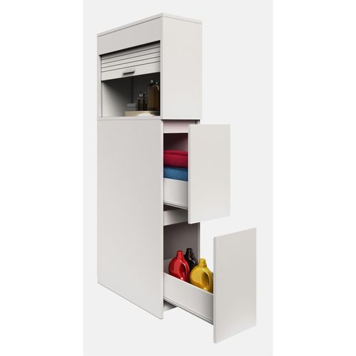 4051814435294 - Badmöbel Nischenschrank Maße H 131 x B 25 x T 48 cm Raumteiler 2 Schubladen 1 großes offenes Fach mit Rolladen - Tasalo 4051814435294 - Badmöbel Nischenschrank Maße H 131 x B 25 x T 48 cm Raumteiler 2 Schubladen 1 großes offenes Fach mit Rolladen - Tasalo