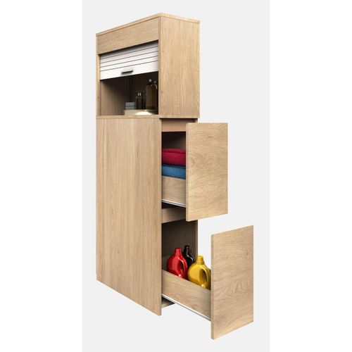 4051814435300 - Badmöbel Nischenschrank Maße H 131 x B 25 x T 48 cm Raumteiler 2 Schubladen 1 großes offenes Fach mit Rolladen - Tasalo 4051814435300 - Badmöbel Nischenschrank Maße H 131 x B 25 x T 48 cm Raumteiler 2 Schubladen 1 großes offenes Fach mit Rolladen - Tasalo