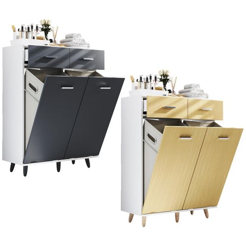 4051814431401 - Stoff Wäscheschrank Wäschetruhe Wäschebox Wäschekorb Stoffbox Wäsche Landos L (Farbe Weiß   Honig-Eiche)