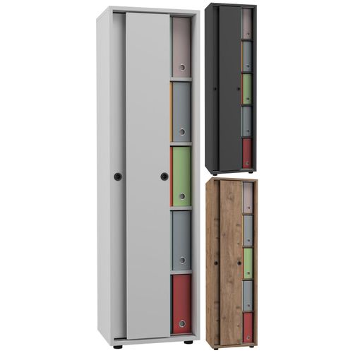 4051814434822 - Büroschrank mit 5 Fächern moderner Aktenschrank mit Schiebetüren Maße ca H 168 x B 49 x T 38 cm – Ulas 5-Fach