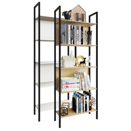 4051814436864 - Standregal Holz Metall Aufbewahrung Stand Regal Bücherregal Deko Bücher Standregal Flakos 5 Gr 62 weiß B62cm H165cm T24cm Metall Holz Spanplatte Holzwerkstoff Regale
