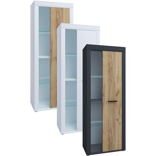 4051814435096 - Holz Kommode Sideboard Highboard Vitrine Wohnzimmer Schrank Usilo Drehtür Glas (Farbe Weiß Honig-Eiche) 4051814435096 - Holz Kommode Sideboard Highboard Vitrine Wohnzimmer Schrank Usilo Drehtür Glas (Farbe Weiß Honig-Eiche)