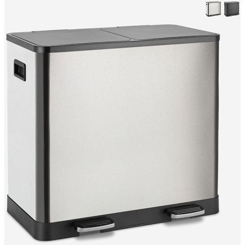 7630377942738 - - Mülleimer 2 Behälter 60 Liter Mülltrennsystem Treteimer Lindo xl Farbe Grau