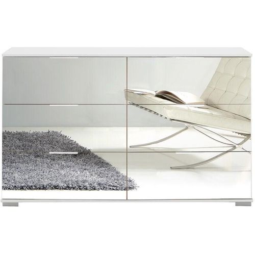 4066075057208 - Schlafzimmer Kommode mit 6 Schubladen in weiß mit Spiegelfront ELSTRA-43 B H T ca 130 83 41 cm