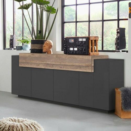 8054117996840 - Sideboard für Wohnzimmer Anrichte schwarz und Holz 200cm 4 Fächer Corona Side Hound