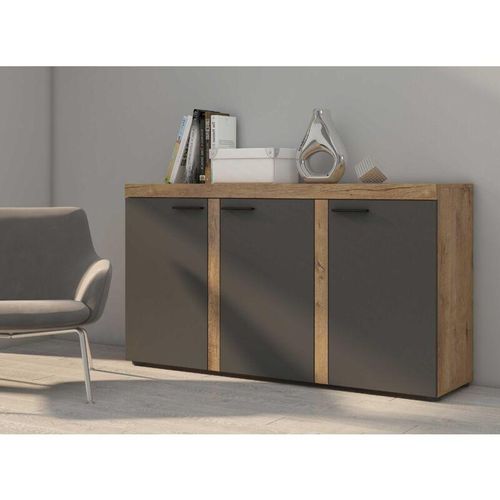 5906601405563 - Furnix - Sideboard Alvor 3 Türen Anrichte Kommode 149 cm 3F Eiche Graphit