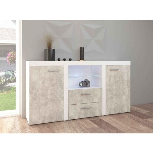 5906601405402 - Sideboard Alvor mit 2 Schubladen und Glasvitrine 2F2S B1564 cm Weiß Beton - Furnix