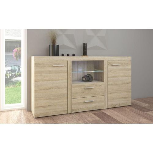 5906601405488 - Sideboard Alvor mit led 2 Schubladen Glasvitrine 2F2S B156cm Eiche Sonoma - Furnix