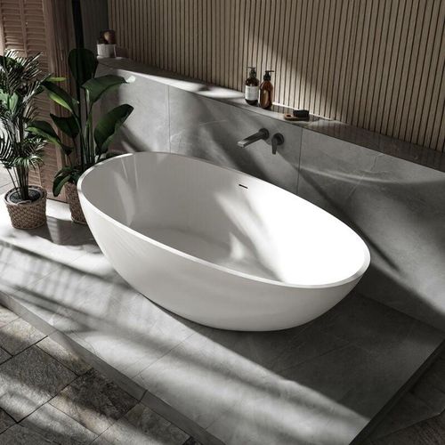 4255624409302 - Freistehende Badewanne VELA aus Mineralguss Solid Stone - Farbe und Größe wählbar Weiß (hochglanz) 170 x 86 cm