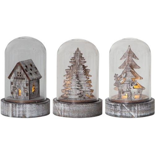 9008606236060 - Eglo led Weihnachtsdeko 3er-Set Deko-Glasglocken Winterlandschaft batteriebetrieben mit Licht Tischdeko Weihnachten aus rustikalem Holz und Glas