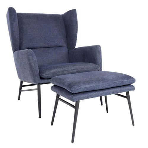 4057651539386 - Lounge-Sessel mit Ottomane MCW-L62 Sessel Polstersessel Cocktailsessel Hocker Stoff Textil ~ blau