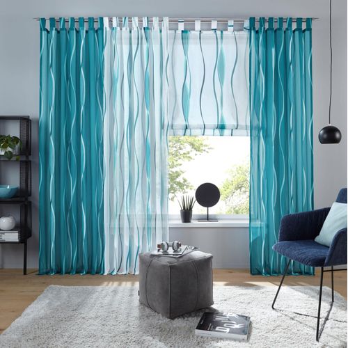 6920192966981 - Gardine MY HOME Dimona Gardinen Gr 145 cm Schlaufen 140 cm blau (petrol) Schlaufen Gardine 2er-Set transparent Voile Polyester