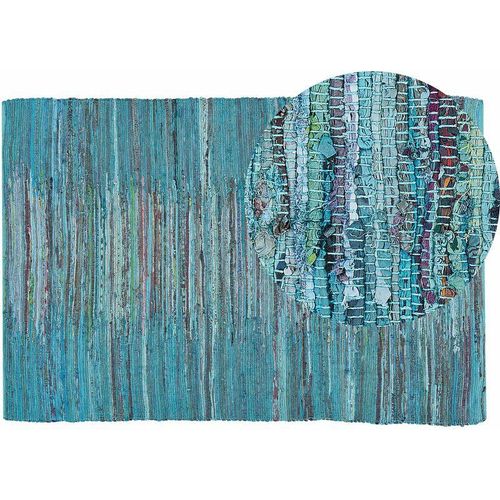 4260580937943 - Beliani - Teppich Blau 140 x 200 cm aus Baumwolle Kurzflor Rechteckig Handgewebt Modern