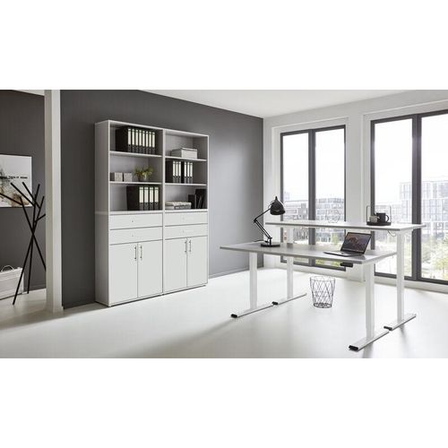 4260593580877 - BMG Möbel Büromöbel-Set e-Office Edition Set 20 Schreibtisch höhenverstellbar 138 cm grau  weiß matt - Grau