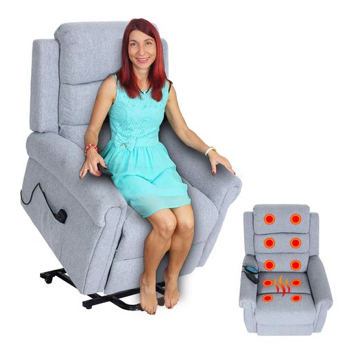 4057651605067 - Fernsehsessel MCW-K63 Relaxsessel Sessel Liegefunktion Aufstehhilfe Massage Heizfunktion Stoff Textil ~ hellgrau