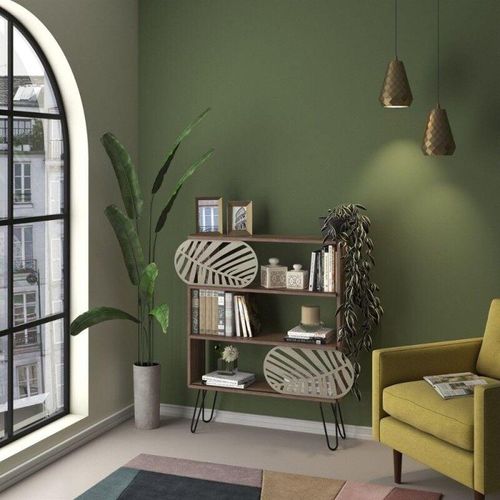 0711709075670 - Toscohome - Bücherregal mit 3 Regalen nussbaumfarben und schwarzen Beinen 94x117H cm - Illia 0711709075670 - Toscohome - Bücherregal mit 3 Regalen nussbaumfarben und schwarzen Beinen 94x117H cm - Illia