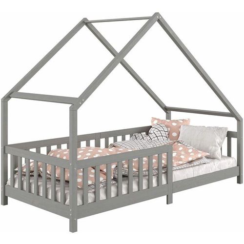 4016787713527 - - Hausbett cora in 90 x 200 cm aus massiver Kiefer mit Rausfallschutz in grau