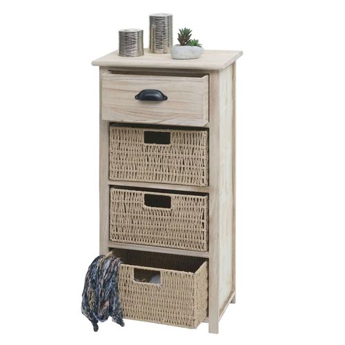 4057651317076 - Kommode MCW-K84 mit Körben Schrank Schubladenschrank Holz FSC-zertifiziert 83x40x29cm ~ natur Körbe hellbraun