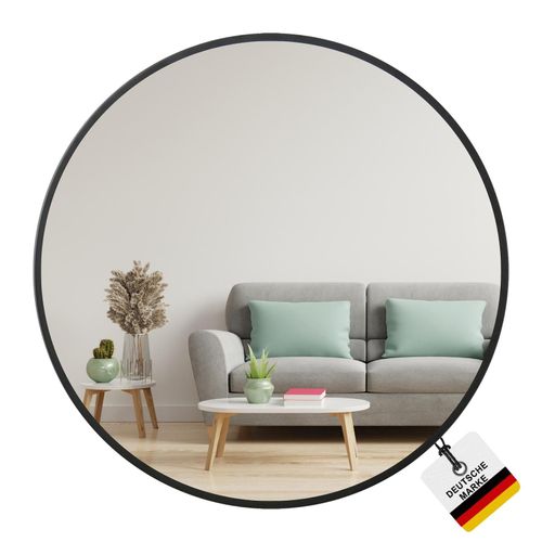 4250263742537 - Spiegel rund schwarz mit Metallrand 50cm Durchmesser für Wohnzimmer Badezimmer Flur Schlafzimmer groß Wand - Albatros