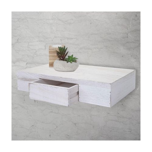 4057651115436 - Wandregal Cher Regal Hängeregal mit Schublade 40cm ~ weiß shabby 4057651115436 - Wandregal Cher Regal Hängeregal mit Schublade 40cm ~ weiß shabby