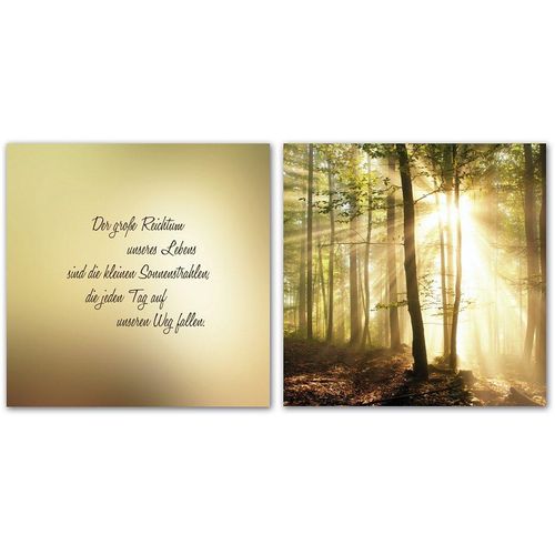 4049009919766 - Leinwandbild HOME AFFAIRE Der große Reichtum unseres Lebens sind… Bilder Gr B H 120 cm x 60 cm beige (beige grün) Leinwandbilder Sonnenuntergang Zitate Sprüche Wald